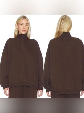 SKIMS Oversized Quarter-Zip Pullover in Chocolate Brown